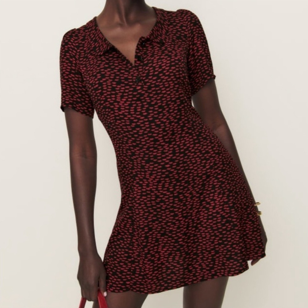 Reformation Neta Dress in French Kiss Black Red Size 2 NWT